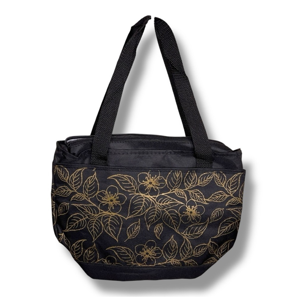 Trueliving Black Gold Floral Outdoors 8 Can Soft Side Cooler Insulated Picnic